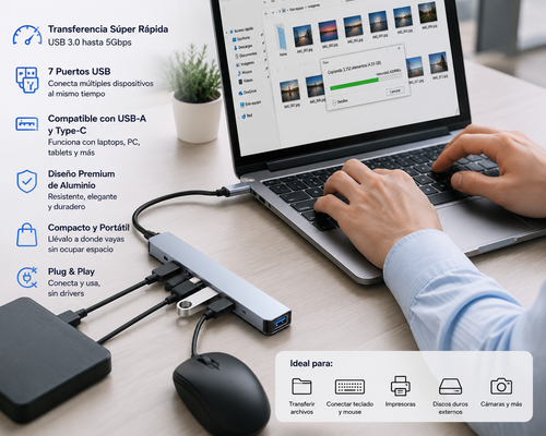 CONECTOR HUB  USB TIPO C 7 en 1 de Alta Velocidad