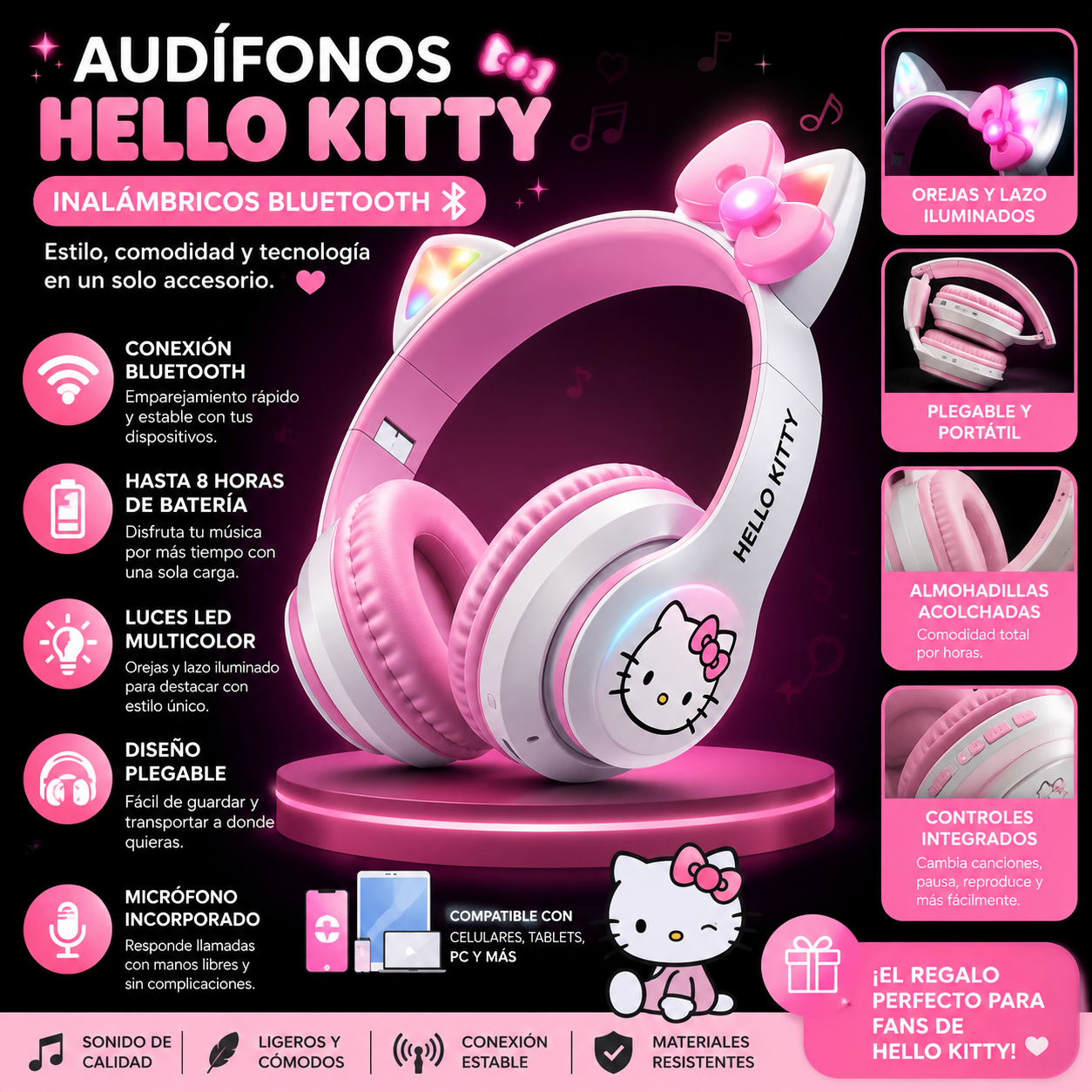 Audifonos Inhalambricos de Hello Kitty