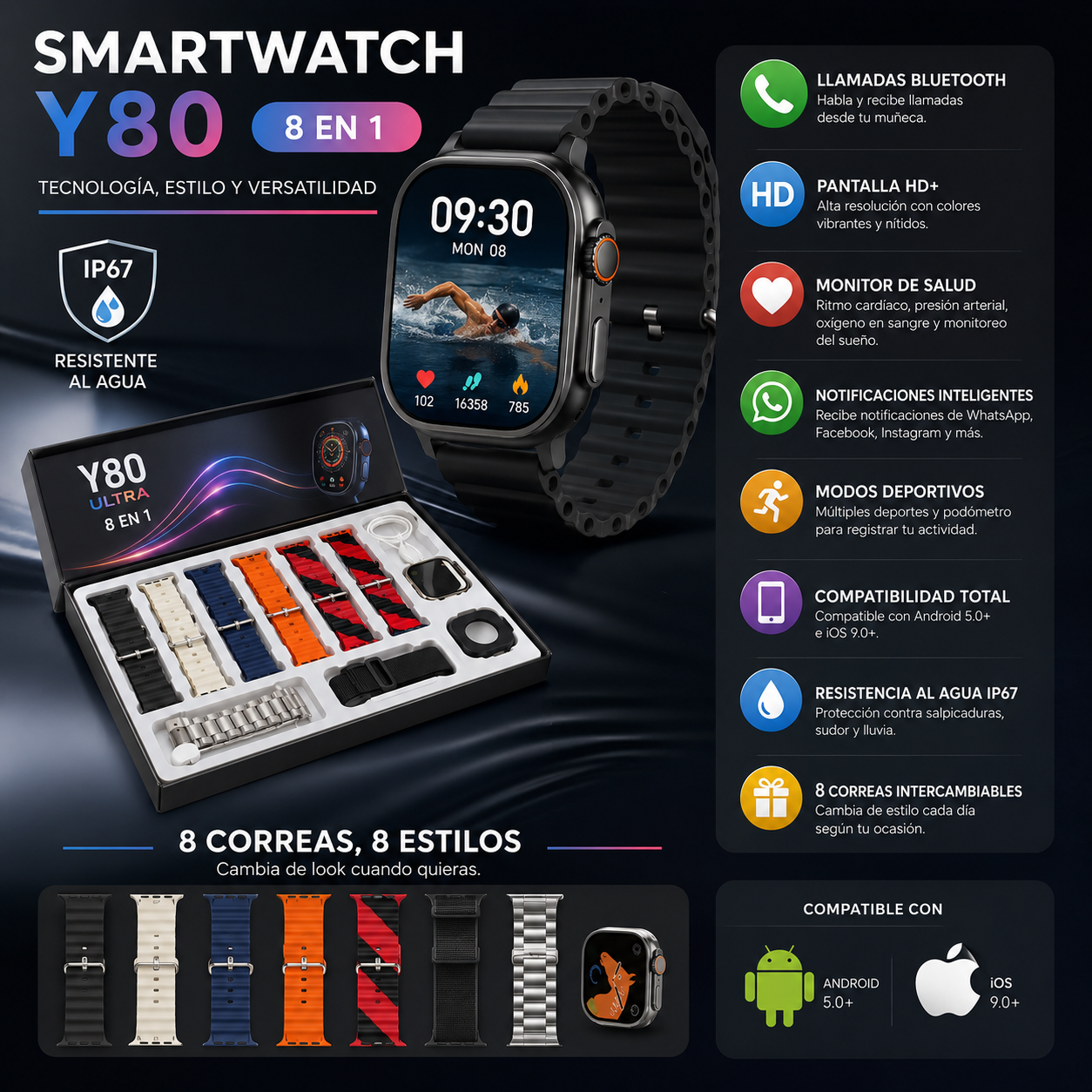 Smartwatch Y80 8 en 1
